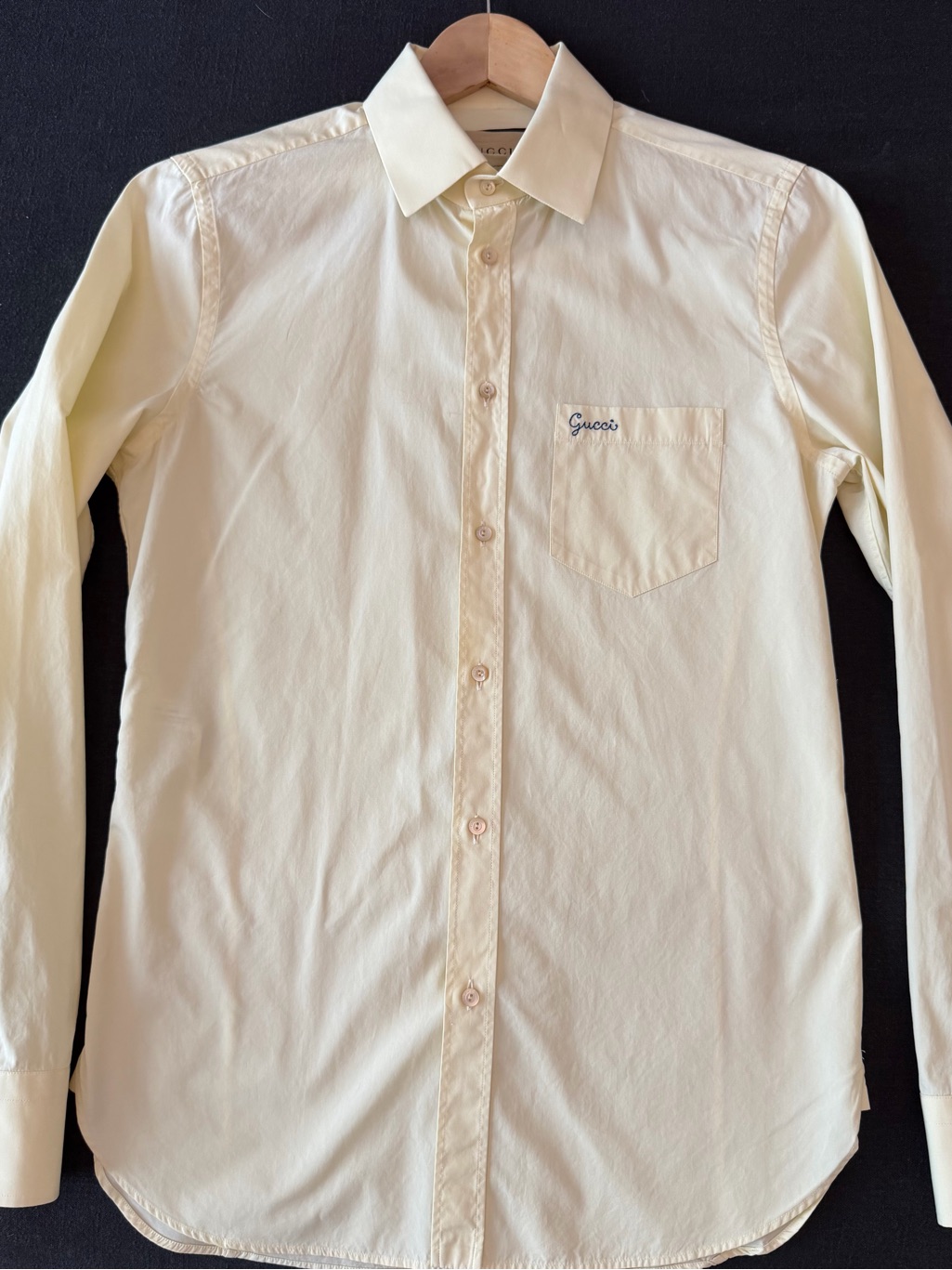 Gucci Men's Cream/Yellow Long-Sleeve Button Down Dress Shirt Size 15 Small